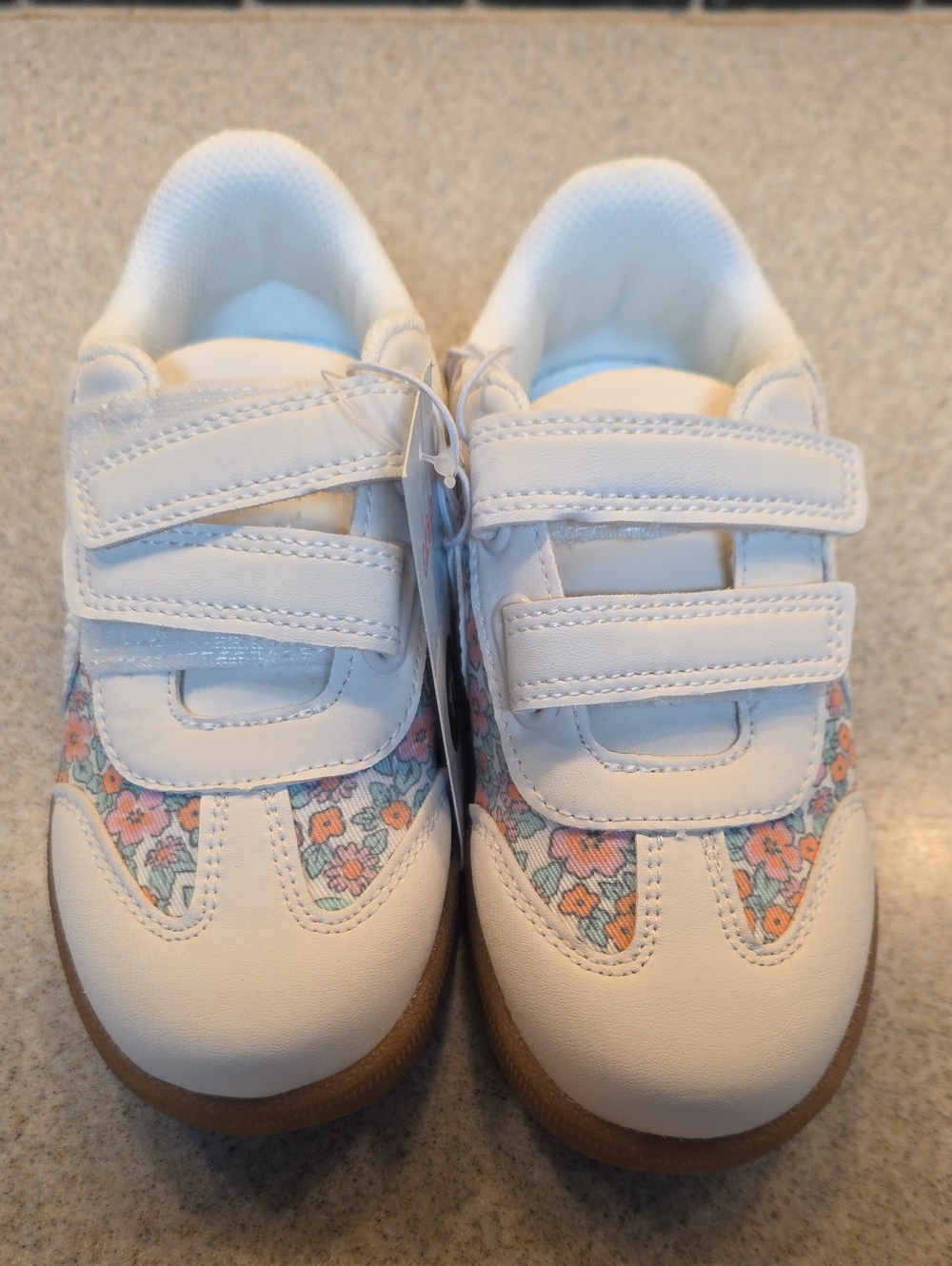 Kids White Floral Velcro Sneakers